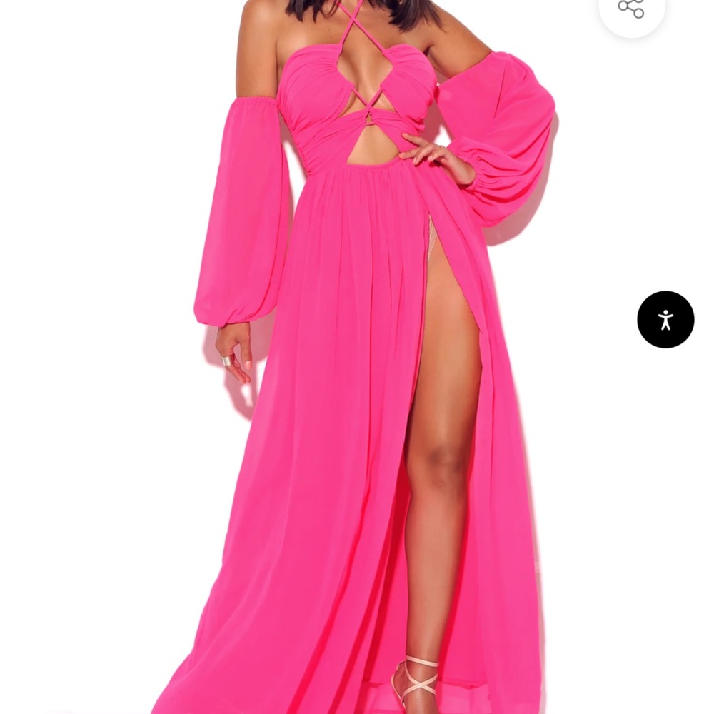 Hot Pink High Slit Chiffon Maxi Dress